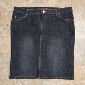 Denim Skirt Dark Wash Pencil Pockets Casual Everyday‎